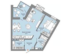 1-к квартира, вторичка, 54м2, 5/8 этаж