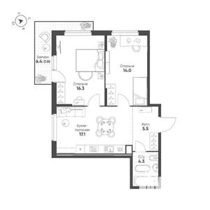 2-к квартира, строящийся дом, 59м2, 4/25 этаж