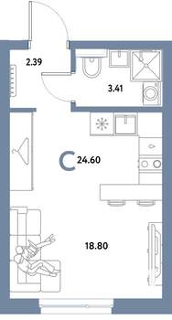 Студия квартира, строящийся дом, 25м2, 5/21 этаж