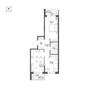 2-к квартира, строящийся дом, 59м2, 3/25 этаж