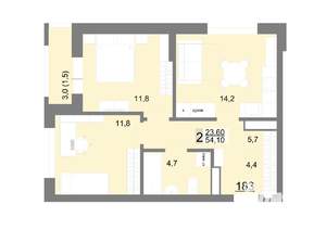 2-к квартира, вторичка, 54м2, 22/26 этаж