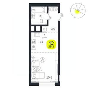 1-к квартира, вторичка, 25м2, 11/27 этаж
