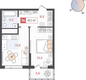 1-к квартира, вторичка, 41м2, 16/31 этаж
