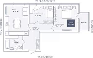 2-к квартира, сданный дом, 58м2, 15/18 этаж