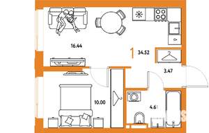 1-к квартира, вторичка, 35м2, 9/24 этаж