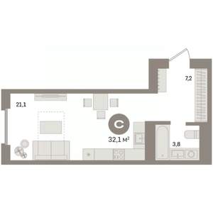 Студия квартира, вторичка, 32м2, 9/24 этаж