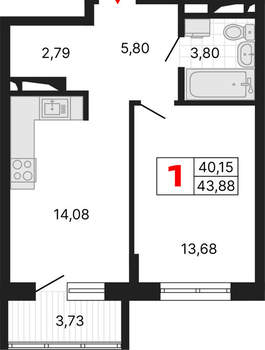 1-к квартира, вторичка, 44м2, 13/25 этаж