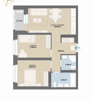 2-к квартира, вторичка, 64м2, 9/24 этаж