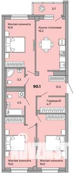 3-к квартира, сданный дом, 89м2, 16/21 этаж