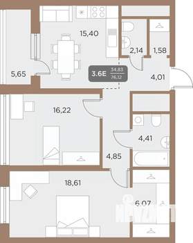 3-к квартира, вторичка, 76м2, 3/24 этаж
