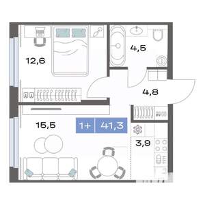 1-к квартира, строящийся дом, 41м2, 3/17 этаж