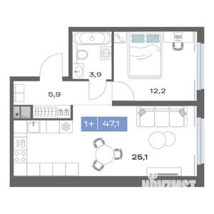 1-к квартира, строящийся дом, 47м2, 2/20 этаж