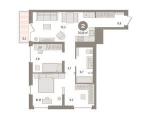 2-к квартира, вторичка, 71м2, 4/8 этаж