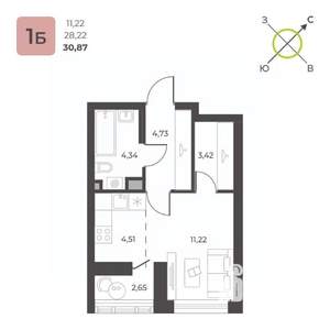 Студия квартира, строящийся дом, 31м2, 13/23 этаж