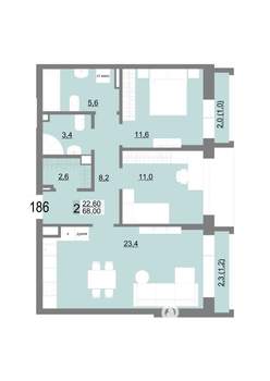 2-к квартира, вторичка, 68м2, 6/25 этаж