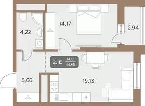 2-к квартира, вторичка, 45м2, 23/24 этаж