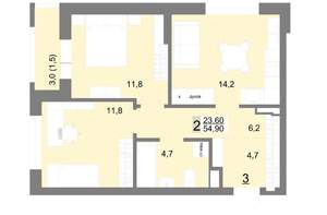 2-к квартира, вторичка, 55м2, 2/26 этаж