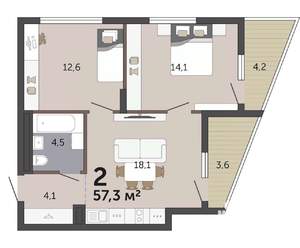 2-к квартира, вторичка, 57м2, 6/19 этаж