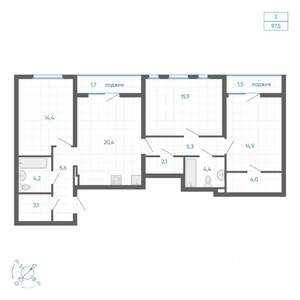 3-к квартира, вторичка, 98м2, 8/32 этаж