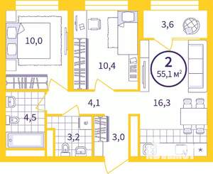 2-к квартира, вторичка, 53м2, 13/24 этаж