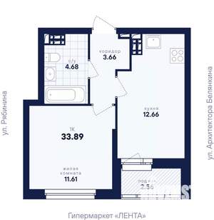 1-к квартира, вторичка, 34м2, 11/26 этаж