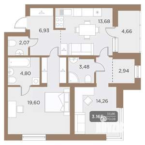 3-к квартира, вторичка, 70м2, 23/24 этаж