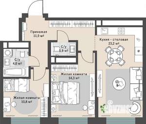 2-к квартира, вторичка, 66м2, 8/29 этаж