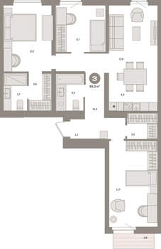 3-к квартира, вторичка, 99м2, 5/16 этаж