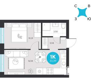 1-к квартира, вторичка, 33м2, 14/22 этаж