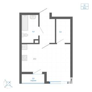 Студия квартира, вторичка, 30м2, 1/22 этаж