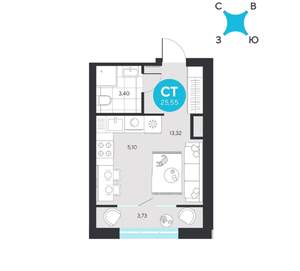 Студия квартира, вторичка, 26м2, 4/22 этаж