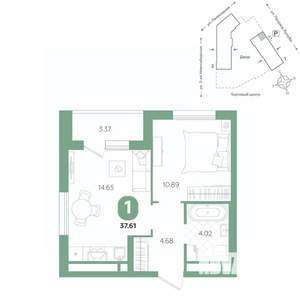 1-к квартира, вторичка, 38м2, 4/24 этаж