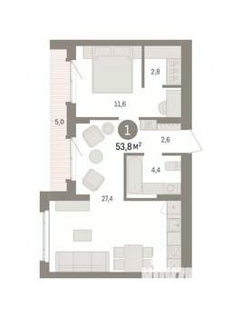 1-к квартира, вторичка, 54м2, 6/7 этаж