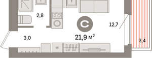 Студия квартира, вторичка, 22м2, 5/9 этаж