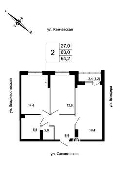 2-к квартира, вторичка, 64м2, 13/24 этаж