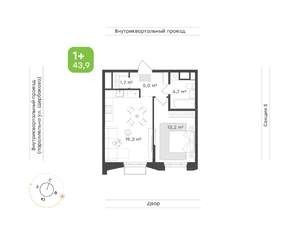 1-к квартира, вторичка, 44м2, 6/24 этаж