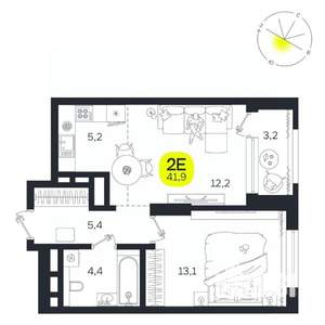 2-к квартира, вторичка, 42м2, 18/27 этаж
