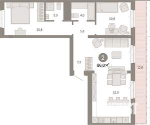 2-к квартира, вторичка, 86м2, 9/24 этаж