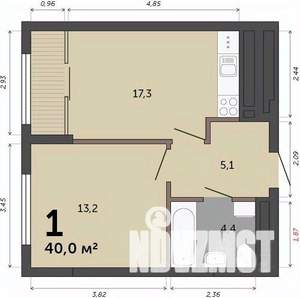 1-к квартира, строящийся дом, 40м2, 5/23 этаж
