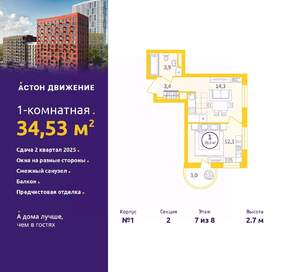 1-к квартира, вторичка, 35м2, 7/12 этаж
