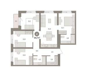 4-к квартира, вторичка, 95м2, 8/15 этаж