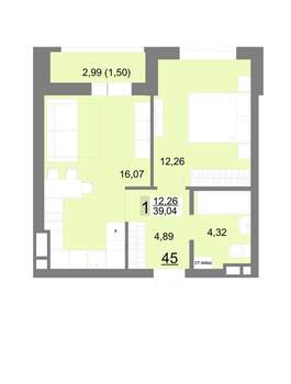 1-к квартира, вторичка, 39м2, 6/22 этаж