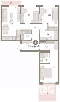 3-к квартира, вторичка, 96м2, 2/7 этаж