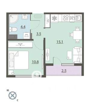 1-к квартира, вторичка, 36м2, 12/24 этаж