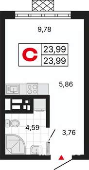 Студия квартира, вторичка, 24м2, 10/30 этаж