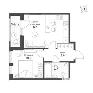 1-к квартира, вторичка, 40м2, 7/15 этаж
