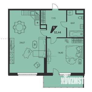 2-к квартира, вторичка, 52м2, 20/25 этаж
