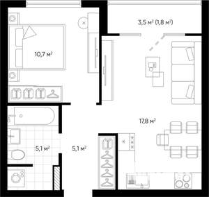 1-к квартира, строящийся дом, 40м2, 13/24 этаж
