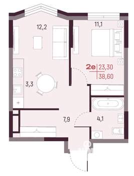 2-к квартира, вторичка, 39м2, 8/20 этаж