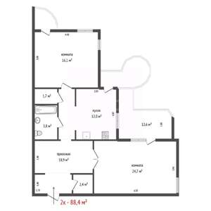 2-к квартира, вторичка, 88м2, 6/12 этаж